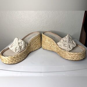 Women's Cream Woven Platform Sandals